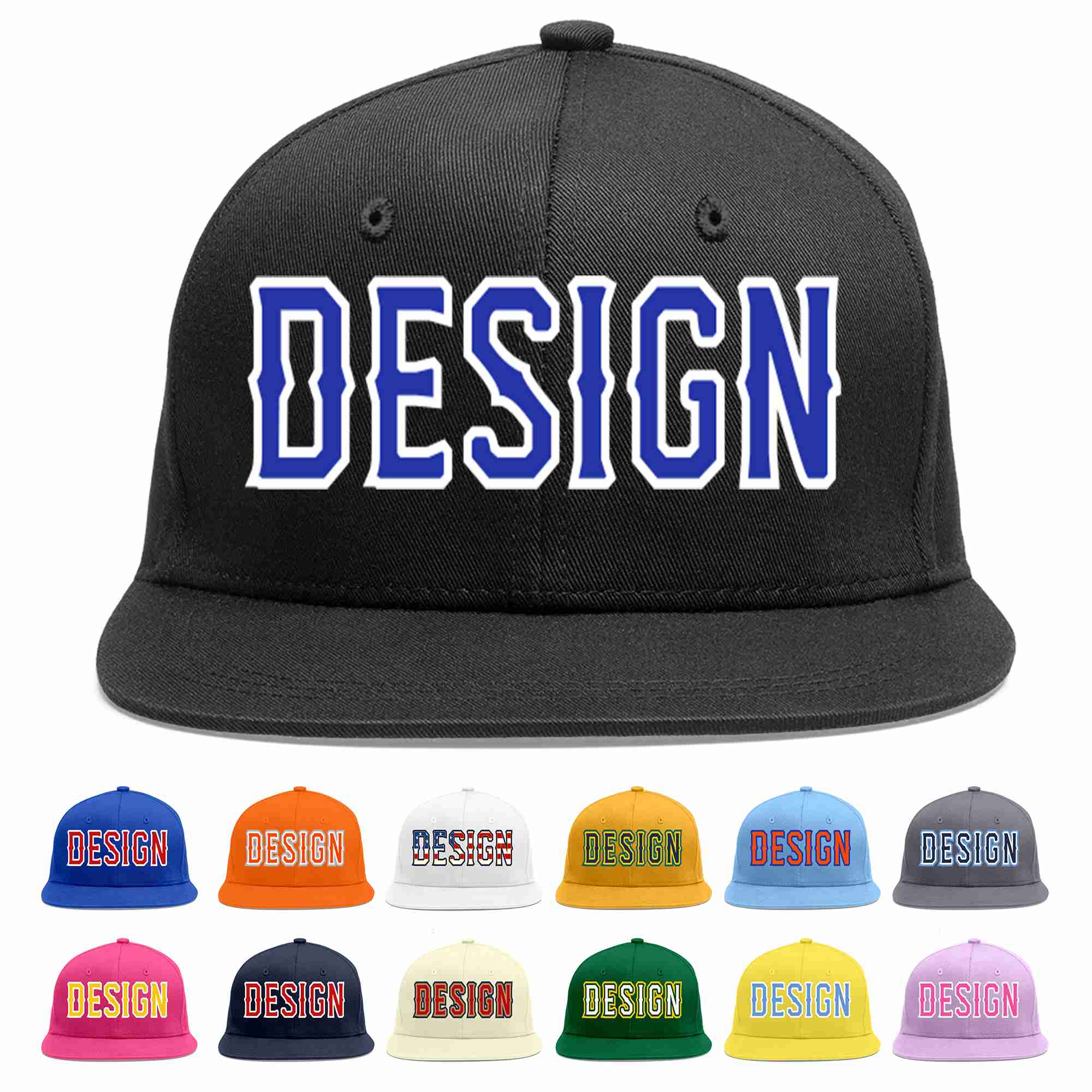 Custom Black Royal-White Flat Eaves Sport Baseball Cap Design for Men/Women/Youth