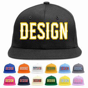 Custom Black White-Gold Flat Eaves Sport Baseball Cap Design for Men/Women/Youth