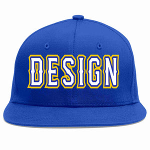 Custom Royal White-Royal Flat Eaves Sport Baseball Cap Design for Men/Women/Youth