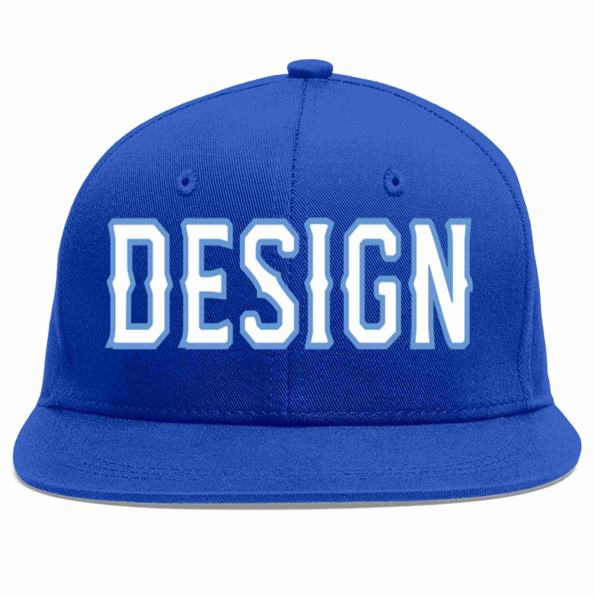 Custom Royal White-Light Blue Flat Eaves Sport Baseball Cap Design for Men/Women/Youth