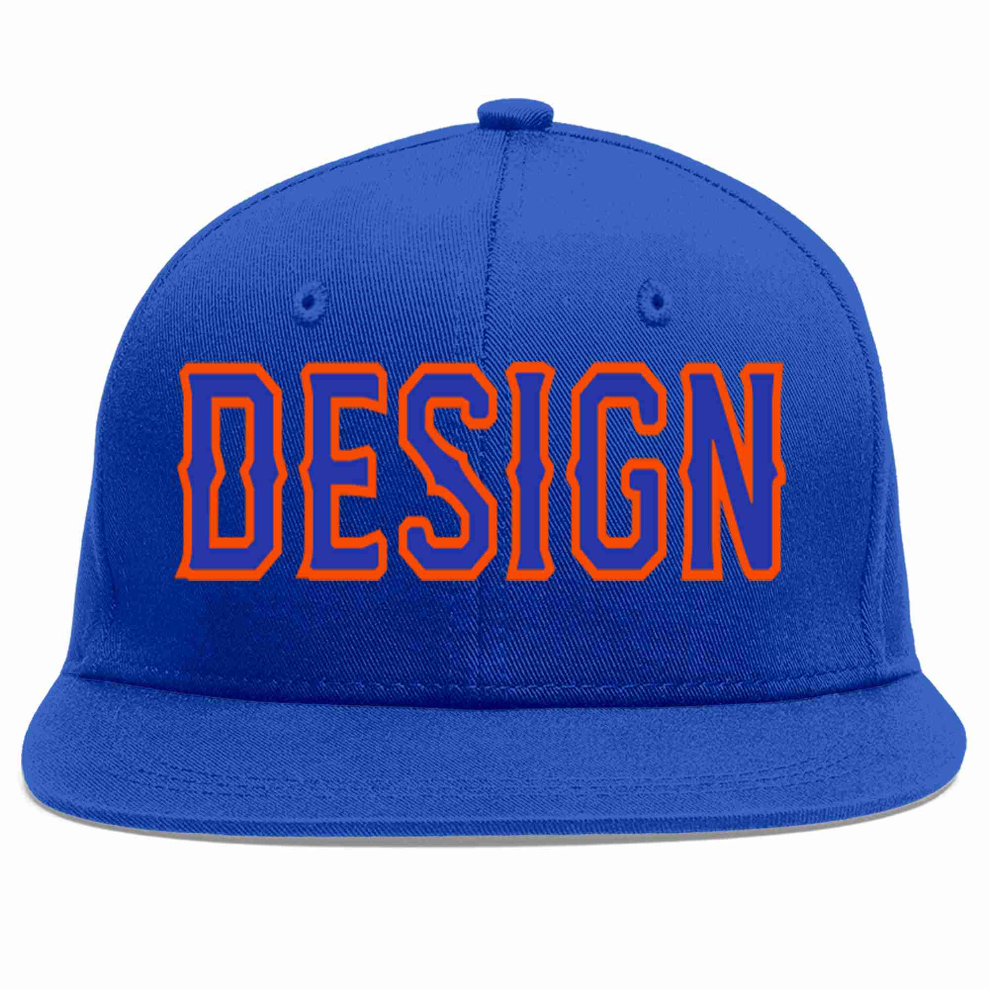 Custom Royal Royal-Orange Flat Eaves Sport Baseball Cap Design for Men/Women/Youth