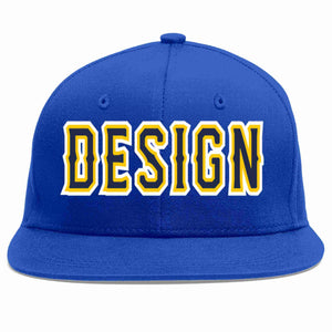 Custom Royal Navy-Gold Flat Eaves Sport Baseball Cap Design for Men/Women/Youth