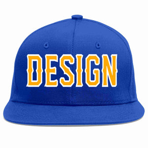 Conception personnalisée de casquette de baseball de sport à avant-toit plat jaune-blanc royal pour hommes/femmes/jeunes