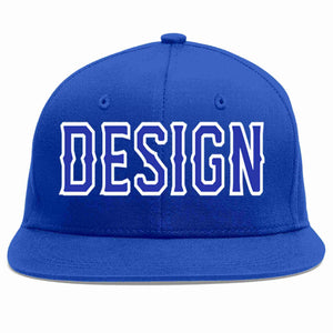 Custom Royal Royal-White Flat Eaves Sport Baseball Cap Design for Men/Women/Youth