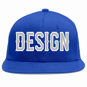 Custom Royal Gray-White Flat Eaves Sport Baseball Cap Design for Men/Women/Youth