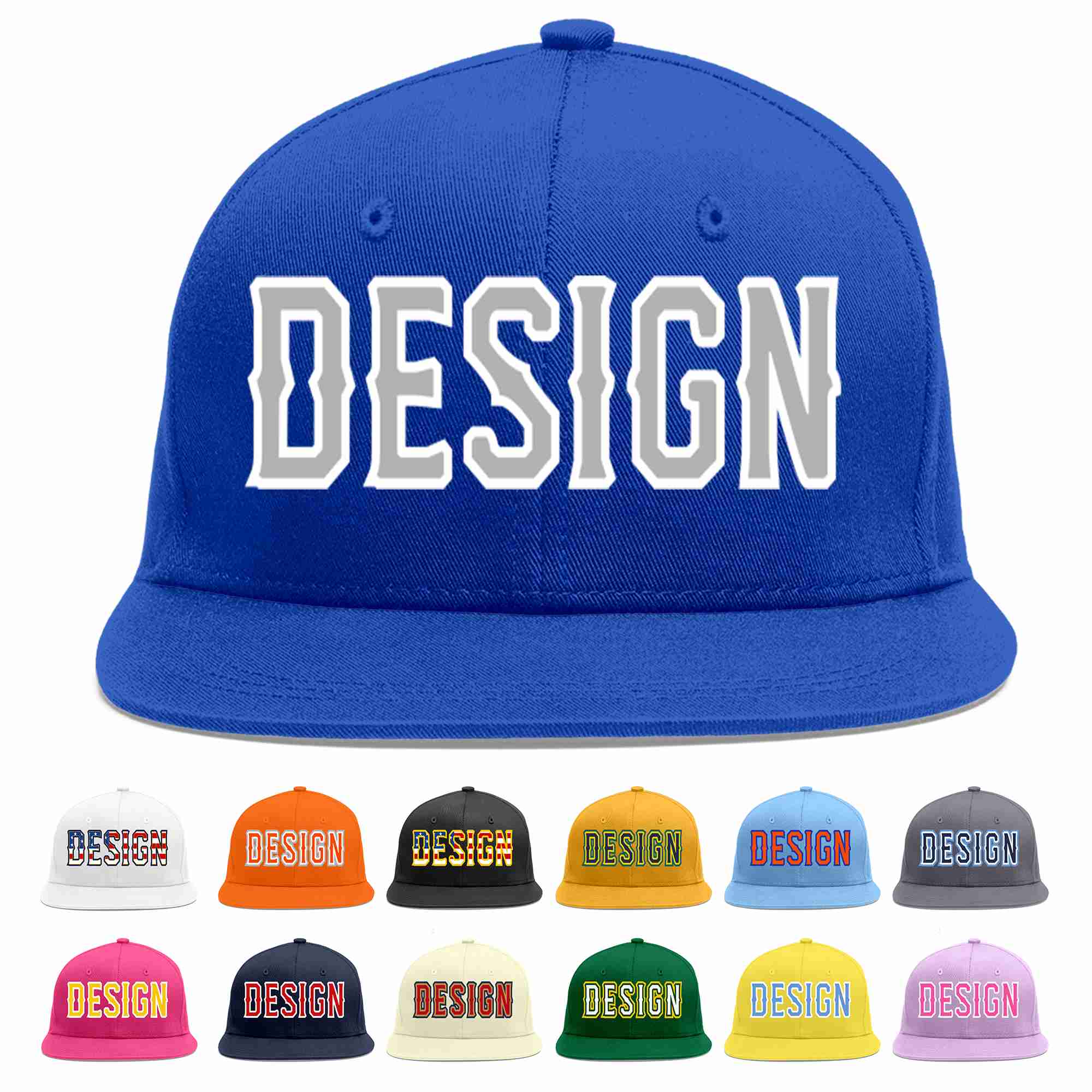 Custom Royal Gray-White Flat Eaves Sport Baseball Cap Design for Men/Women/Youth