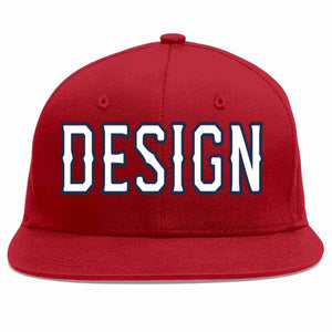 Custom Red White-Navy Flat Eaves Sport Baseball Cap Design for Men/Women/Youth