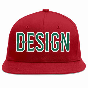 Custom Red Kelly Green-White Flat Eaves Sport Baseball Cap Design for Men/Women/Youth