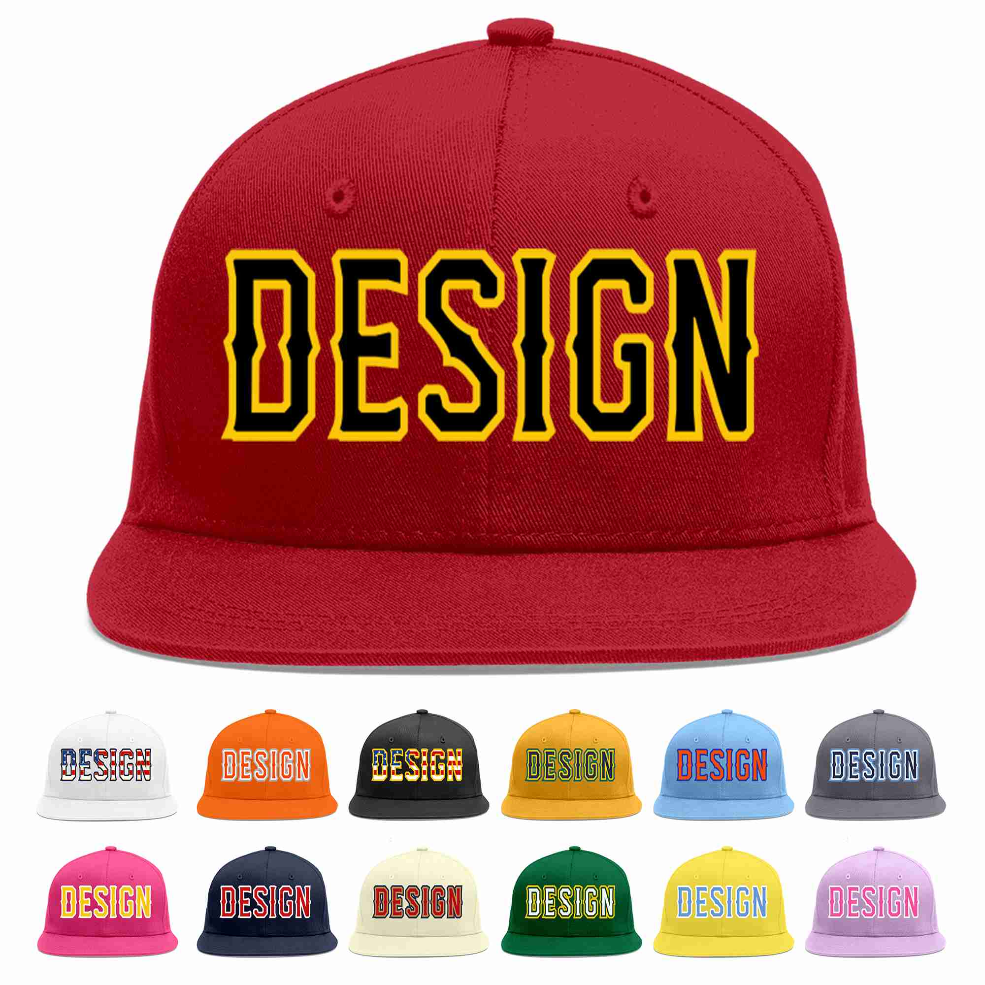 Custom Red Black-Gold Flat Eaves Sport Baseball Cap Design for Men/Women/Youth