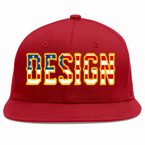 Custom Red Vintage USA Flag-Gold Flat Eaves Sport Baseball Cap Design for Men/Women/Youth