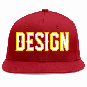 Conception personnalisée de casquette de baseball de sport à avant-toit plat rouge blanc-or pour hommes/femmes/jeunes