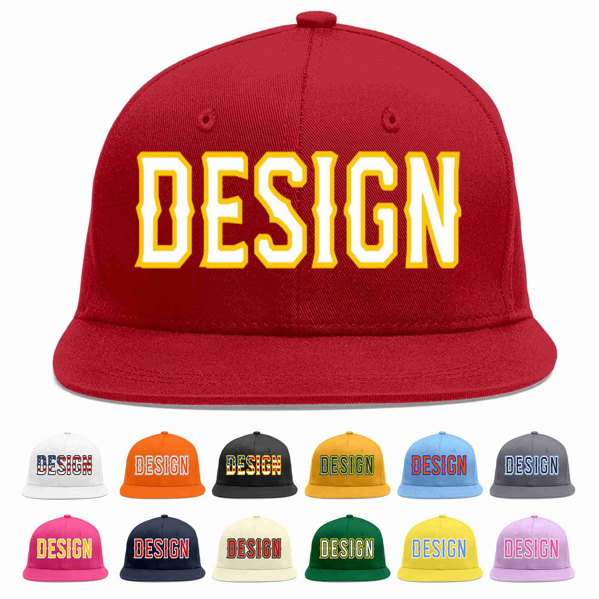 Custom Red White-Gold Flat Eaves Sport Baseball Cap Design for Men/Women/Youth