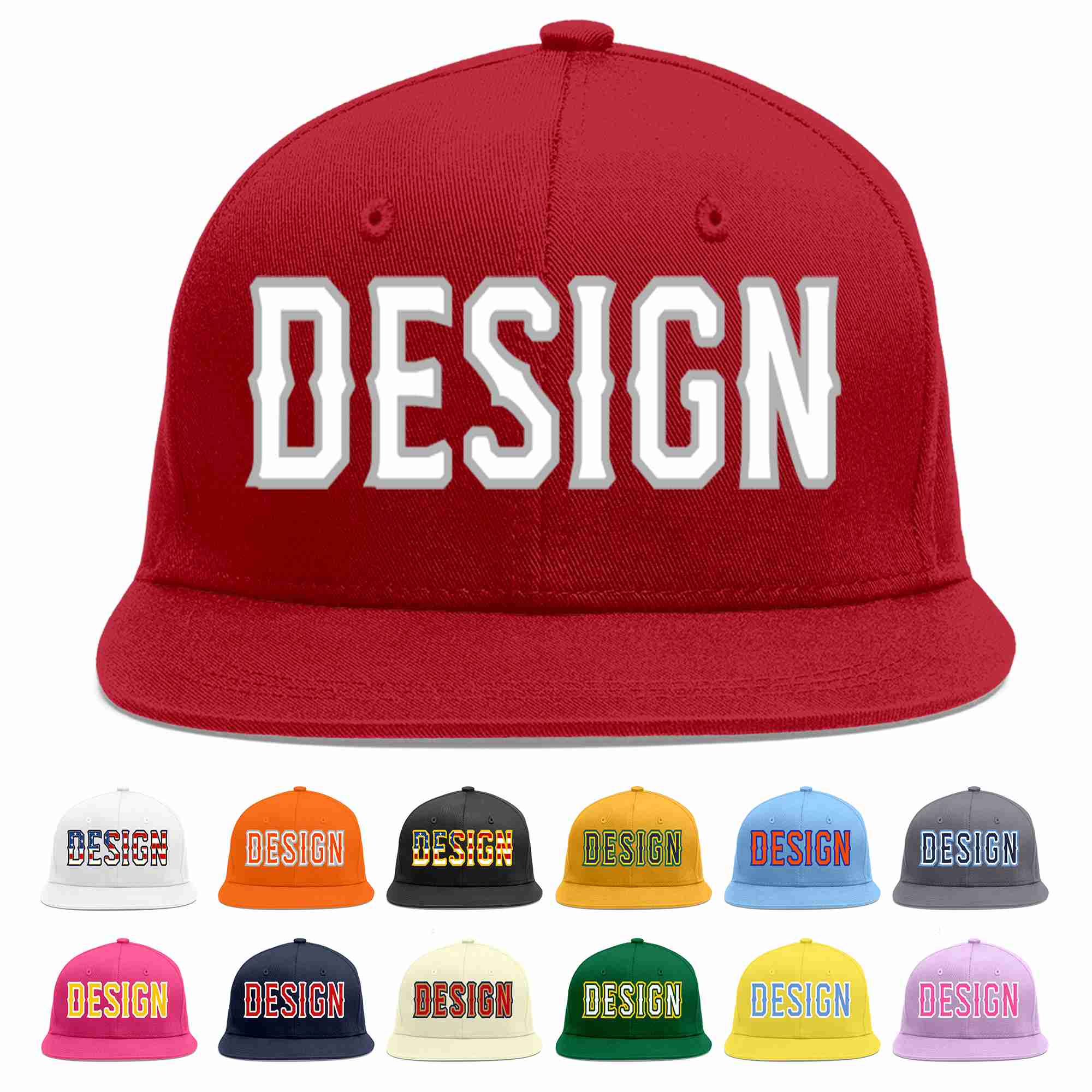 Conception personnalisée de casquette de baseball de sport à avant-toit plat rouge blanc-gris pour hommes/femmes/jeunes