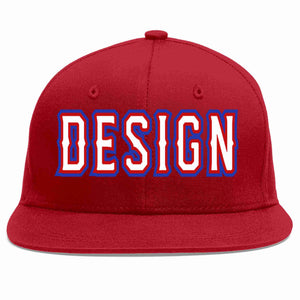 Conception personnalisée de casquette de baseball de sport à avant-toit plat rouge blanc-rouge pour hommes/femmes/jeunes