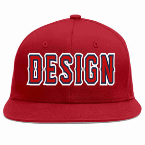 Custom Red Red-Navy Flat Eaves Sport Baseball Cap Design for Men/Women/Youth