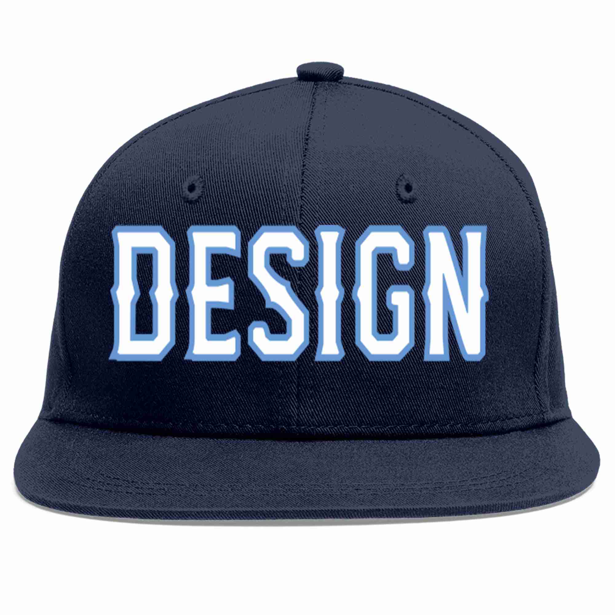 Conception personnalisée de casquette de baseball de sport à avant-toit plat bleu marine blanc-bleu clair pour hommes/femmes/jeunes