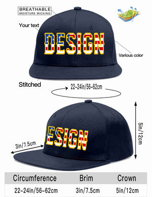 Custom Navy Vintage USA Flag-Gold Flat Eaves Sport Baseball Cap Design for Men/Women/Youth