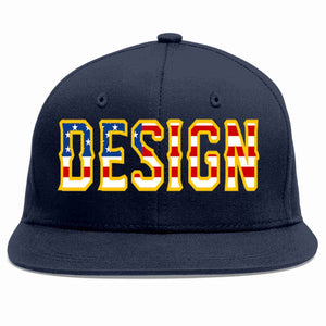 Custom Navy Vintage USA Flag-Gold Flat Eaves Sport Baseball Cap Design for Men/Women/Youth