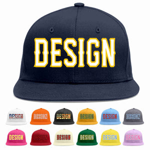 Custom Navy White-Gold Flat Eaves Sport Baseball Cap Design for Men/Women/Youth