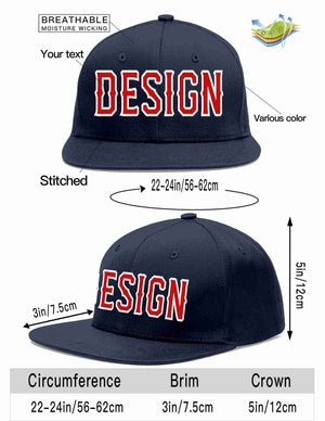 Custom Navy Red-White Flat Eaves Sport Baseball Cap Design for Men/Women/Youth