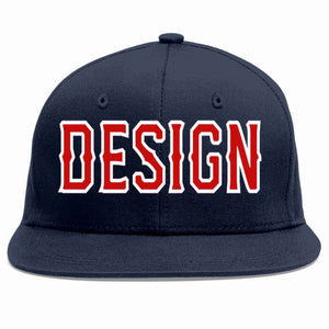 Custom Navy Red-White Flat Eaves Sport Baseball Cap Design for Men/Women/Youth