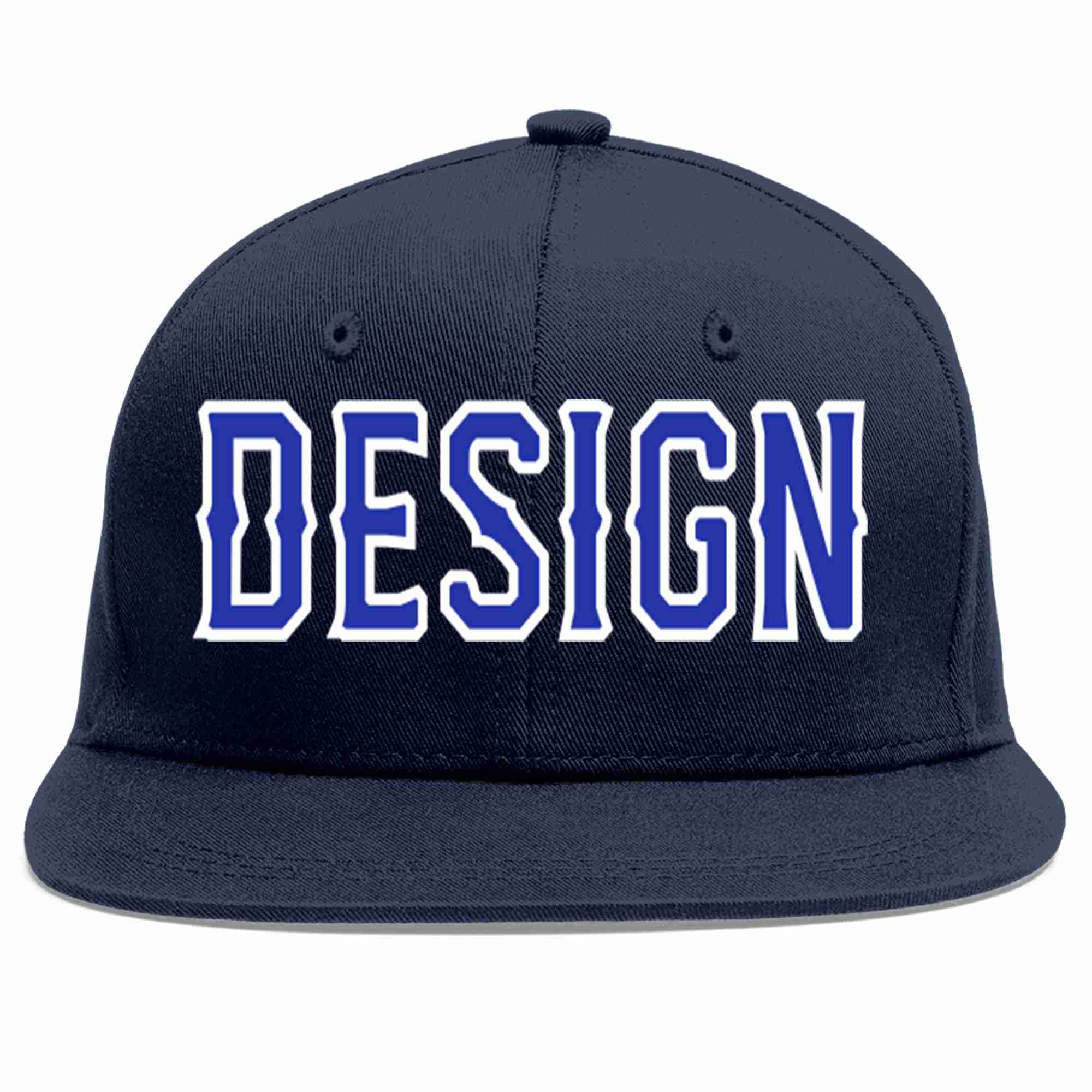 Conception personnalisée de casquette de baseball de sport à avant-toit plat bleu marine royal-blanc pour hommes/femmes/jeunes