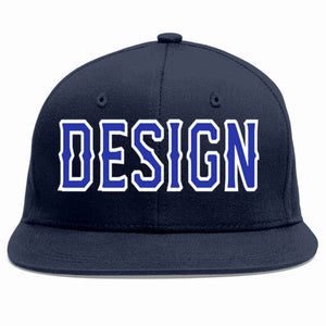 Custom Navy Royal-White Flat Eaves Sport Baseball Cap Design for Men/Women/Youth