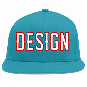 Custom Aqua White-Red Flat Eaves Sport Baseball Cap Design for Men/Women/Youth