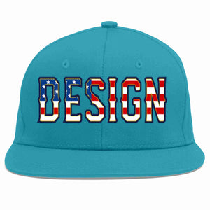 Custom Aqua Vintage USA Flag-Gold Flat Eaves Sport Baseball Cap Design for Men/Women/Youth