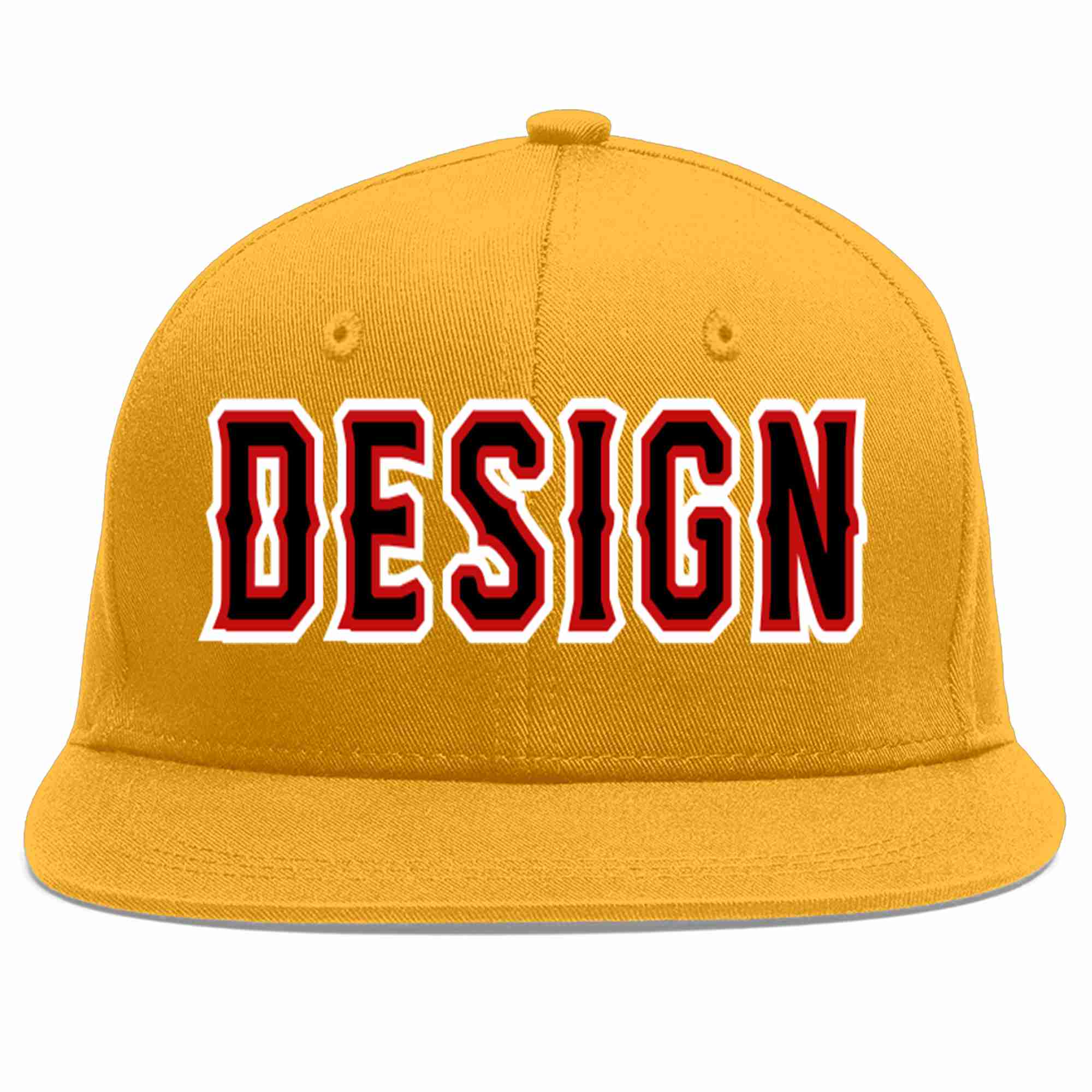 Custom Gold Black-Red Flat Eaves Sport Baseball Cap Design for Men/Women/Youth