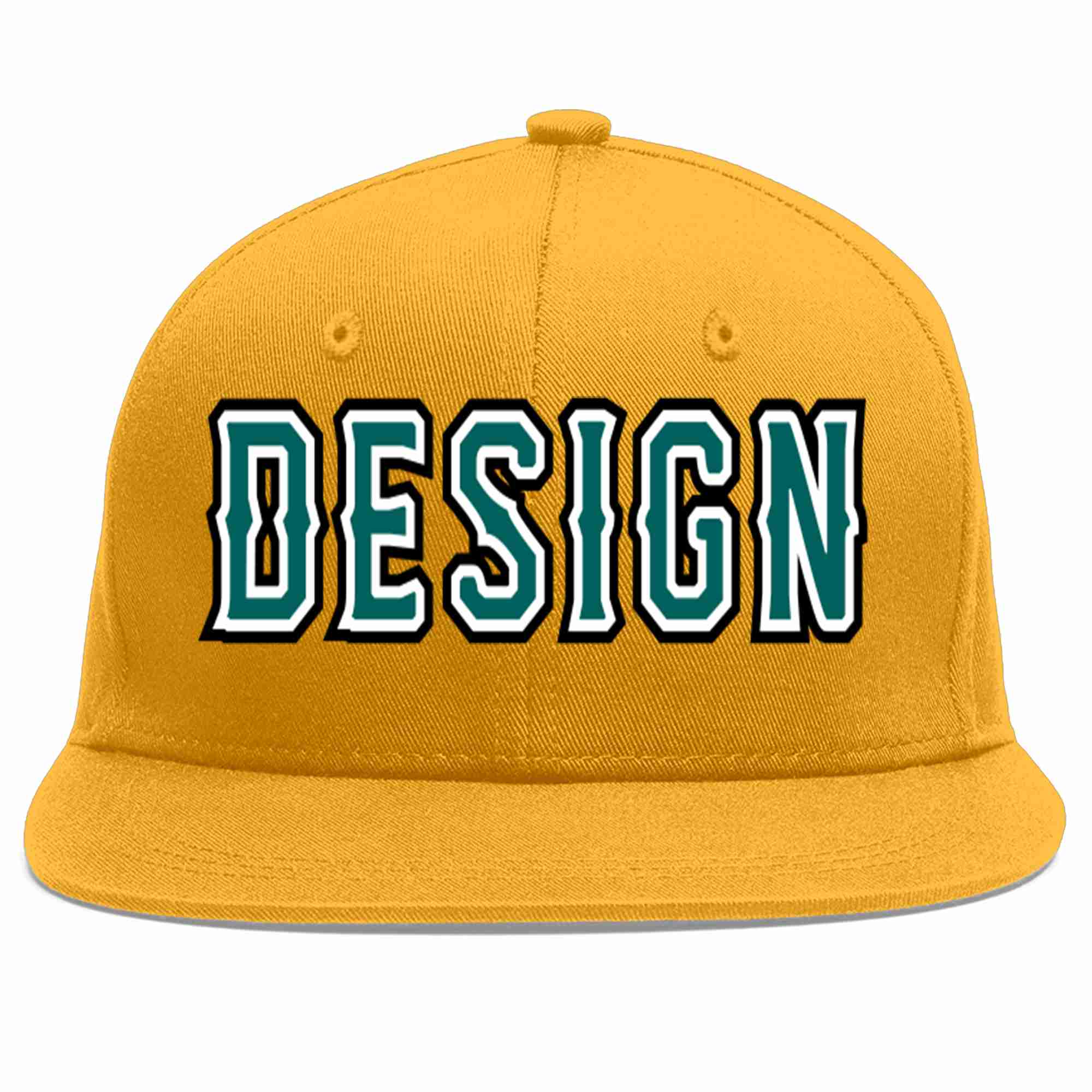 Custom Gold Aqua-White Flat Eaves Sport Baseball Cap Design for Men/Women/Youth