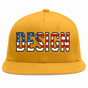 Custom Gold Vintage USA Flag-Gold Flat Eaves Sport Baseball Cap Design for Men/Women/Youth