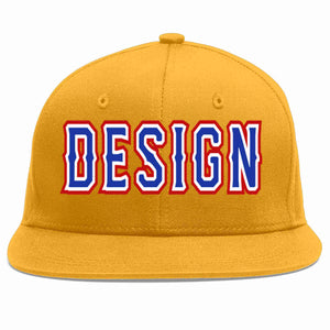 Custom Gold Royal-White Flat Eaves Sport Baseball Cap Design for Men/Women/Youth