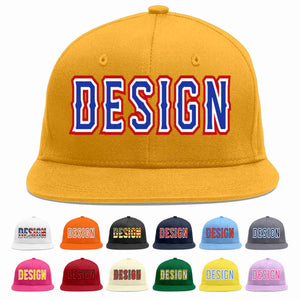 Custom Gold Royal-White Flat Eaves Sport Baseball Cap Design for Men/Women/Youth