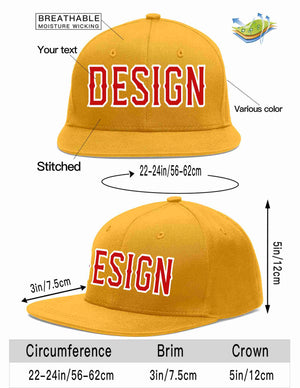 Custom Gold Red-White Flat Eaves Sport Baseball Cap Design for Men/Women/Youth