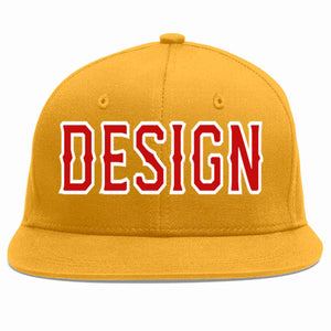 Custom Gold Red-White Flat Eaves Sport Baseball Cap Design for Men/Women/Youth