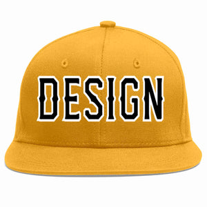 Custom Gold Black-White Flat Eaves Sport Baseball Cap Design for Men/Women/Youth