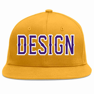 Conception personnalisée de casquette de baseball de sport à avant-toit plat violet-blanc doré pour hommes/femmes/jeunes