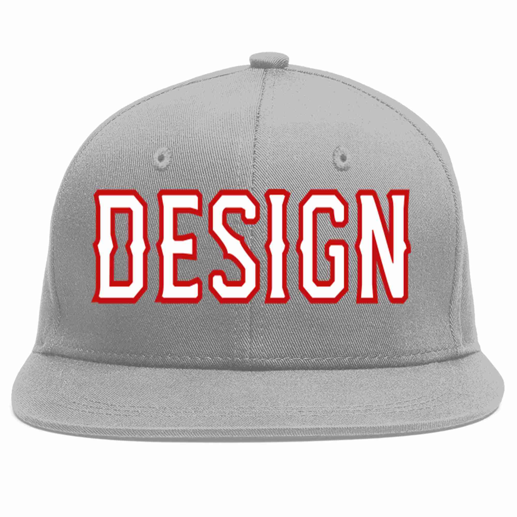 Custom Gray White-Red Flat Eaves Sport Baseball Cap Design for Men/Women/Youth