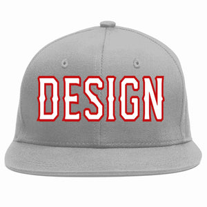 Custom Gray White-Red Flat Eaves Sport Baseball Cap Design for Men/Women/Youth