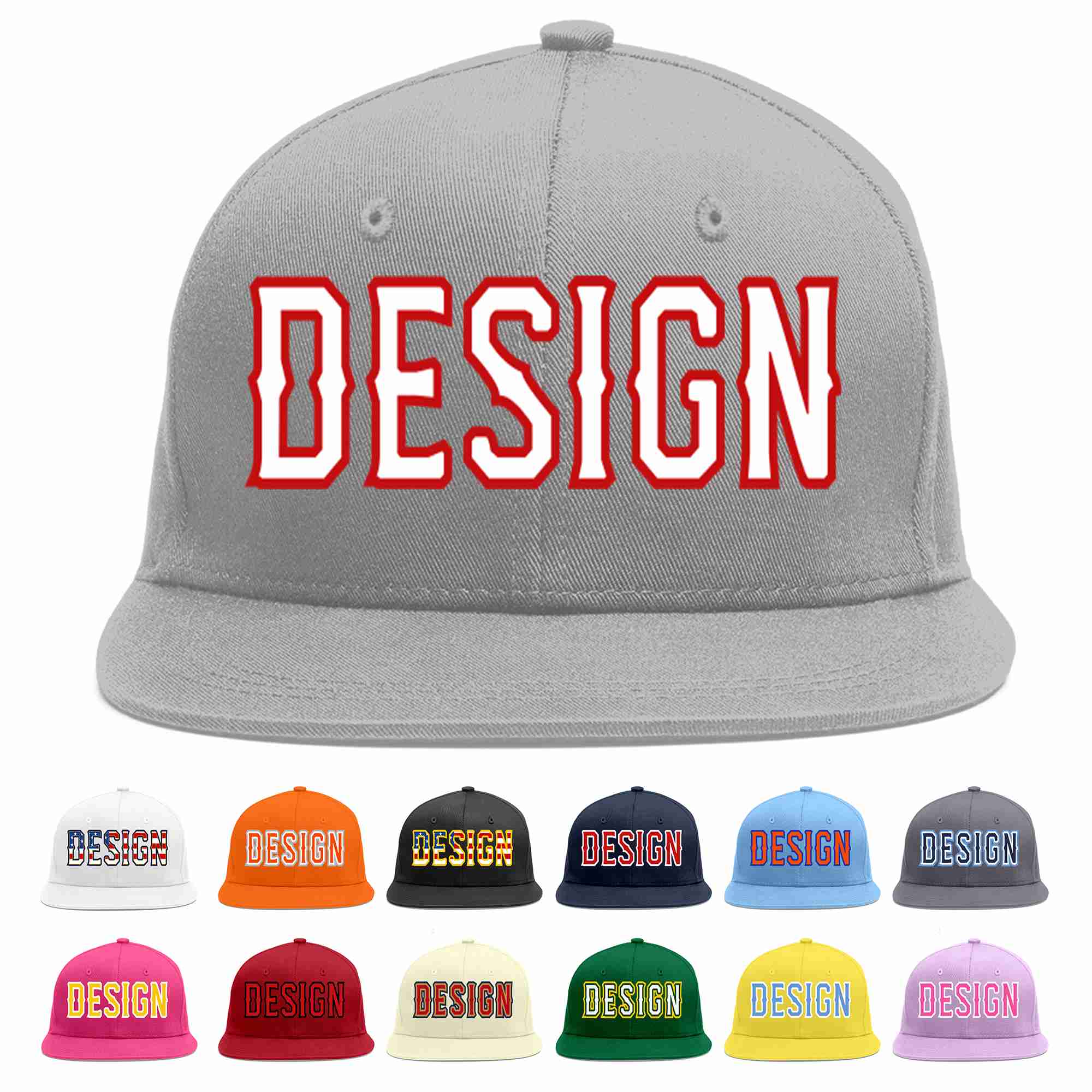 Custom Gray White-Red Flat Eaves Sport Baseball Cap Design for Men/Women/Youth