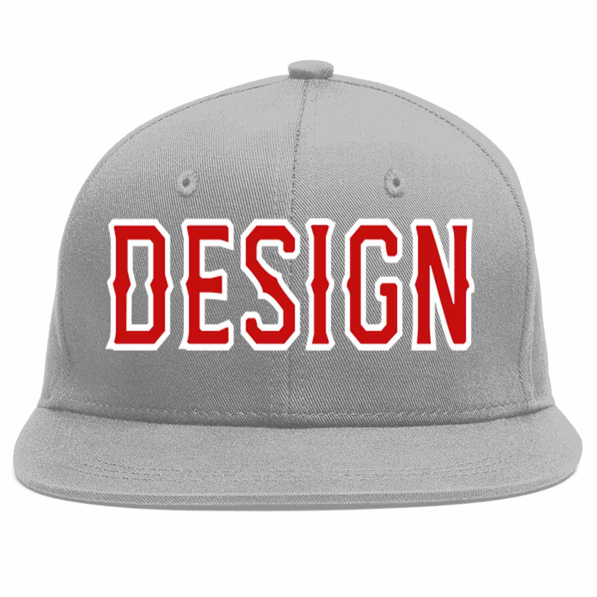 Custom Gray Red-White Flat Eaves Sport Baseball Cap Design for Men/Women/Youth