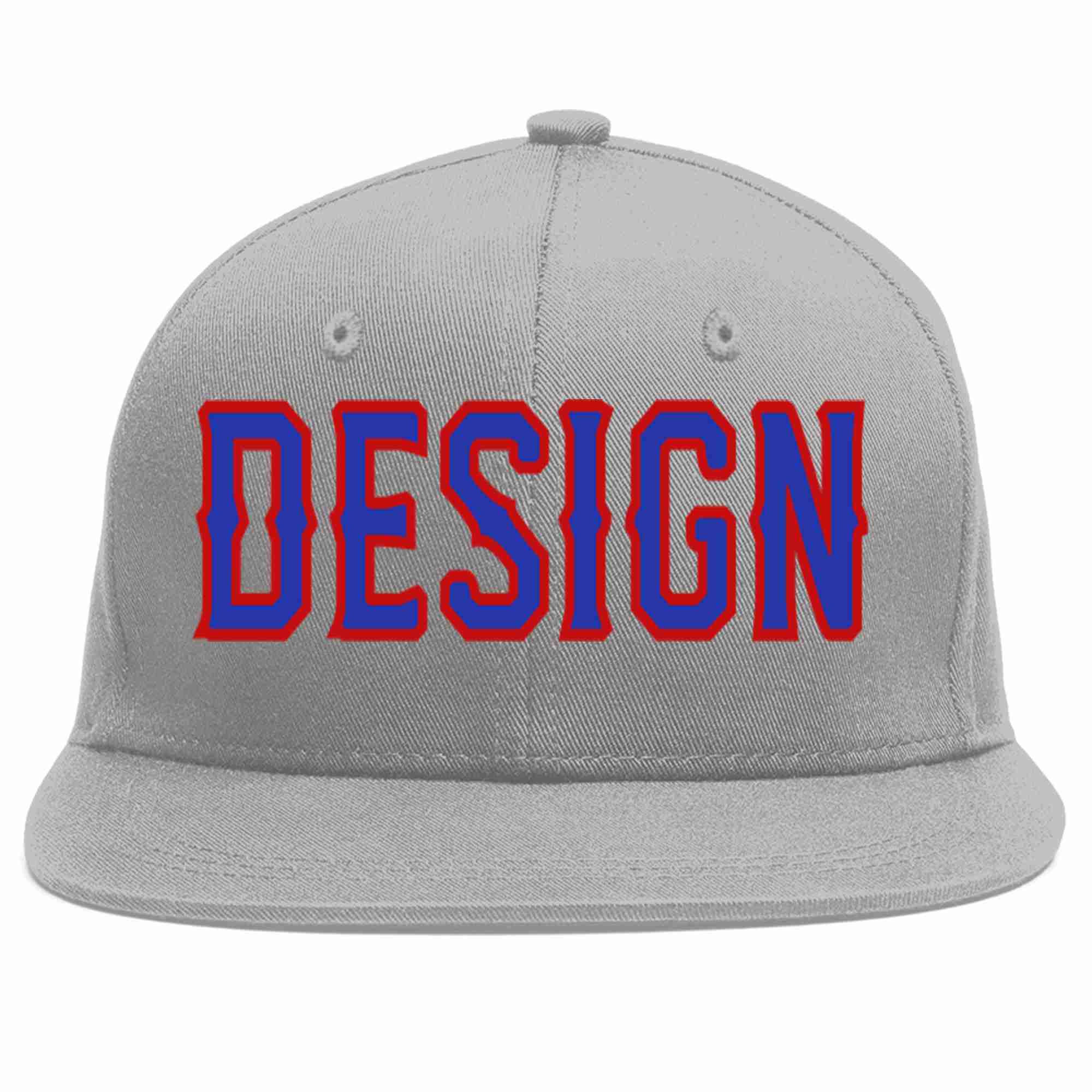 Custom Gray Royal-Red Flat Eaves Sport Baseball Cap Design for Men/Women/Youth