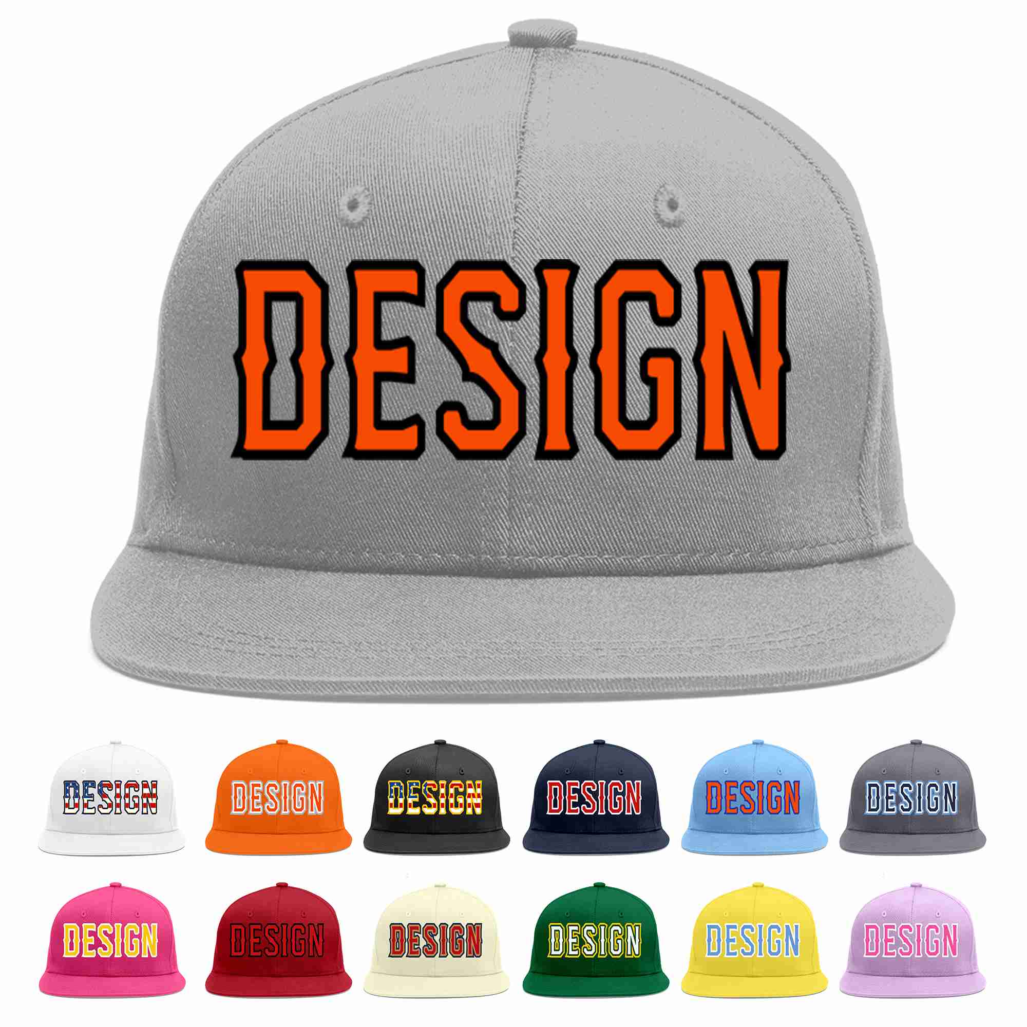 Custom Gray Orange-Black Flat Eaves Sport Baseball Cap Design for Men/Women/Youth