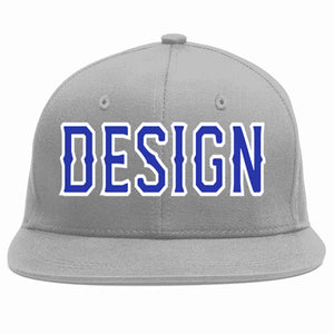 Custom Gray Royal-White Flat Eaves Sport Baseball Cap Design for Men/Women/Youth