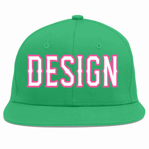 Custom Teal White-Pink Flat Eaves Sport Baseball Cap