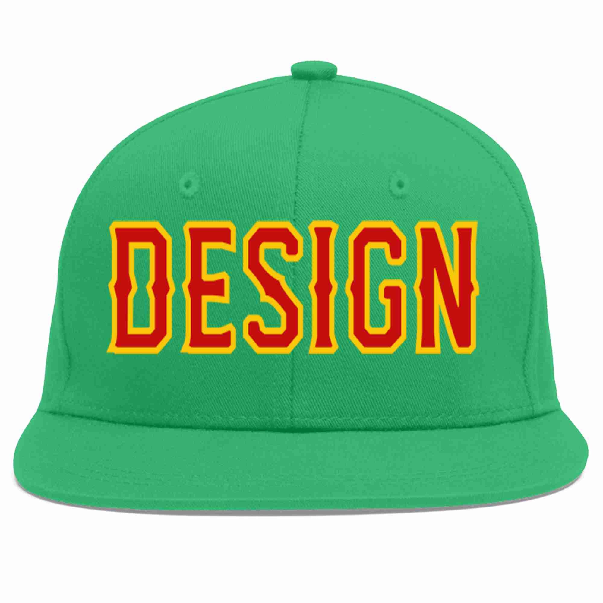 Custom Teal Red-Yellow Flat Eaves Sport Baseball Cap