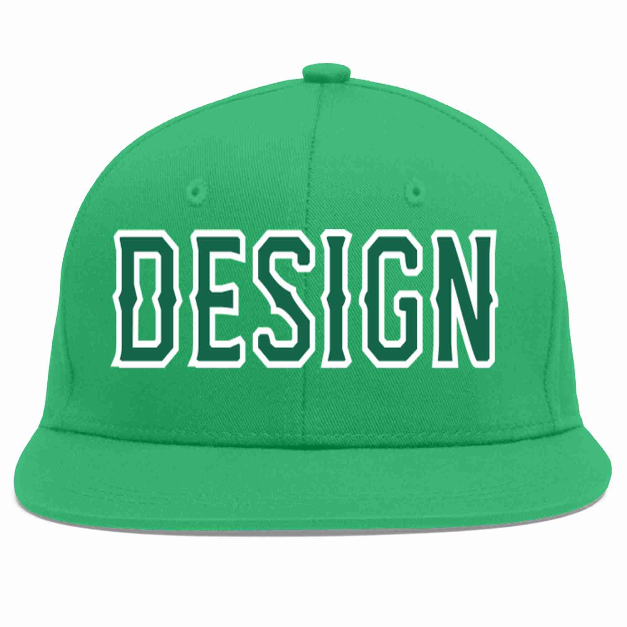 Custom Teal Kelly Green-White Flat Eaves Sport Baseball Cap