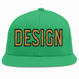 Custom Teal Old Gold-Black Flat Eaves Sport Baseball Cap