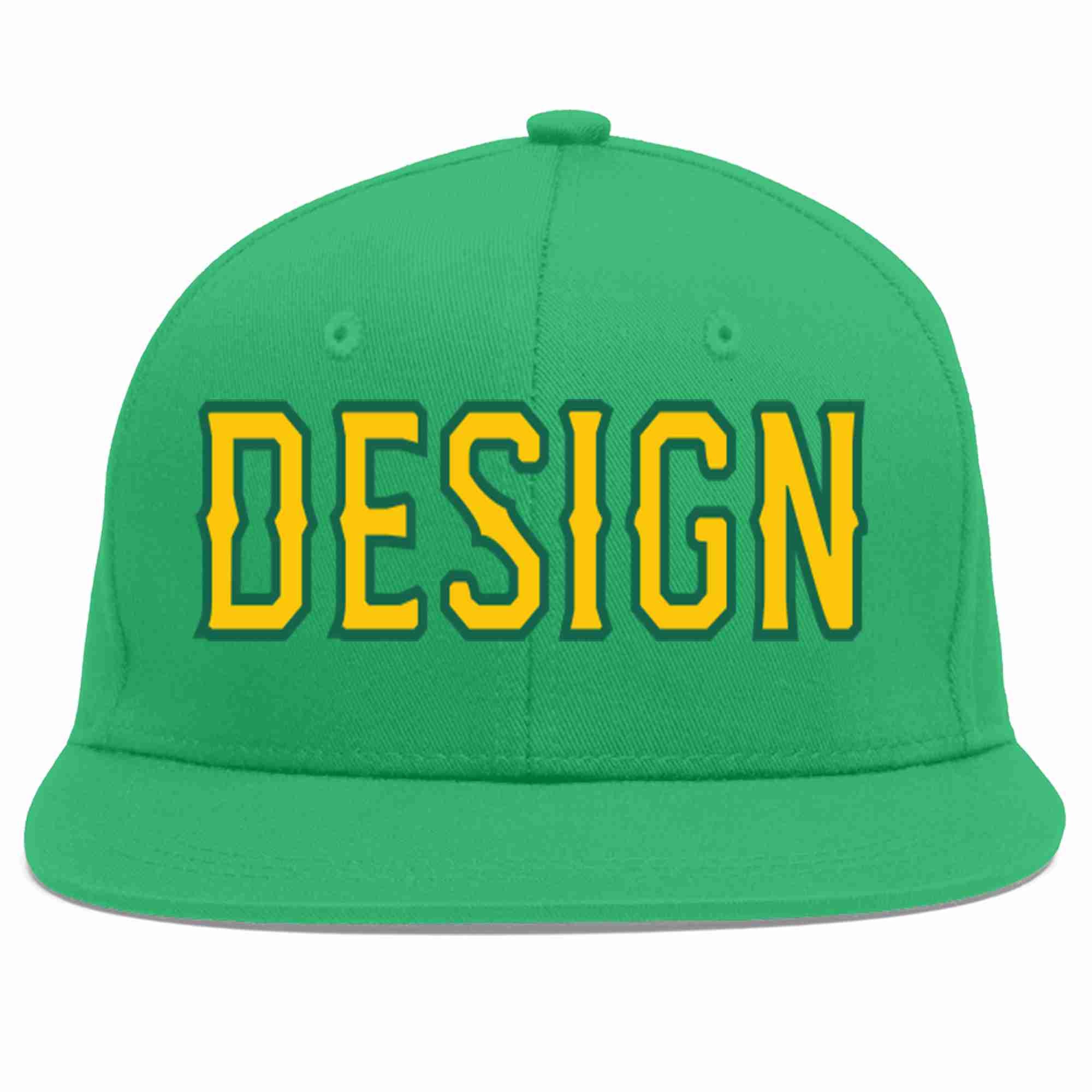 Custom Teal Gold-Kelly Green Flat Eaves Sport Baseball Cap